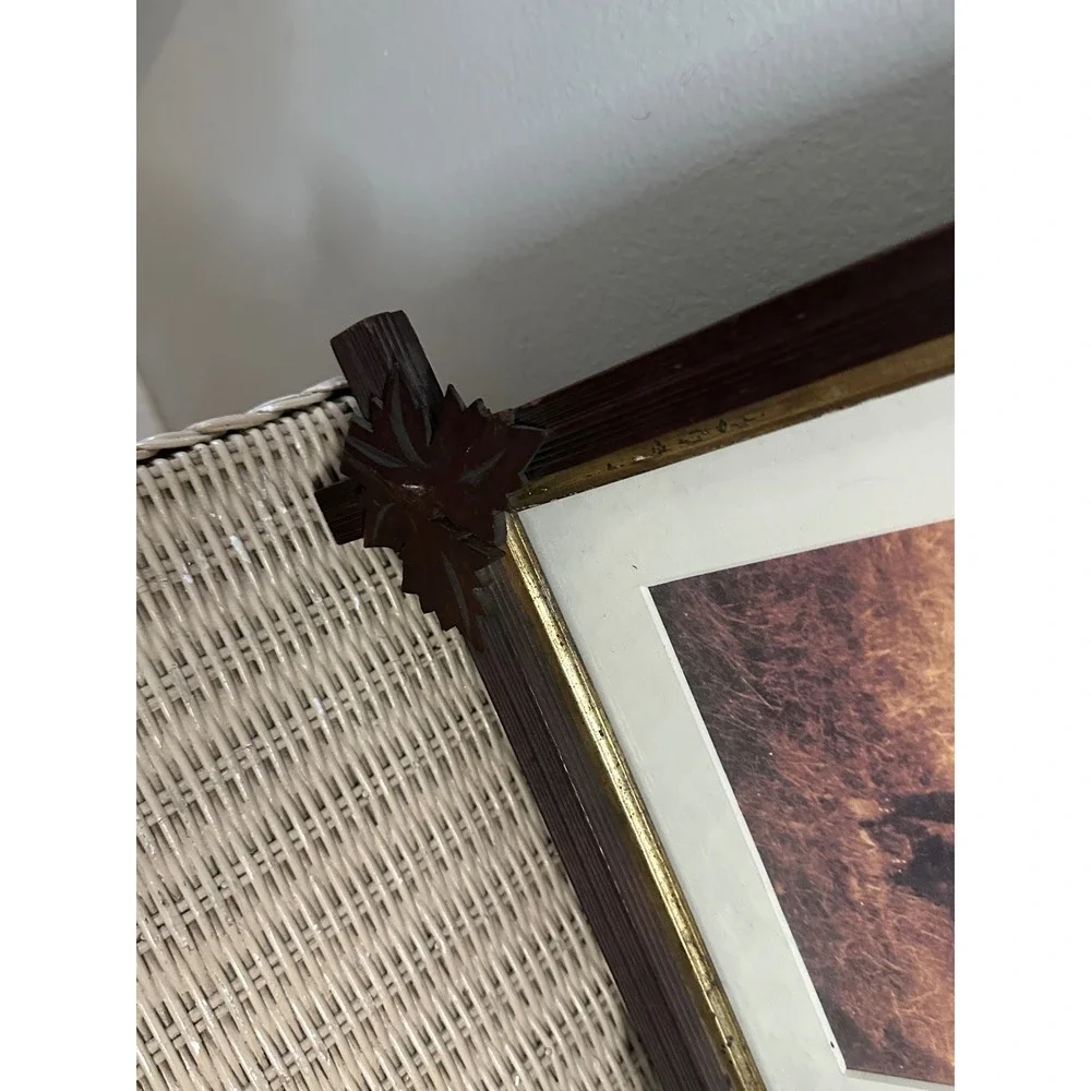 Vintage Adirondack Picture Frame Wood Leaf Tramp Art Black Forest Folk Art
